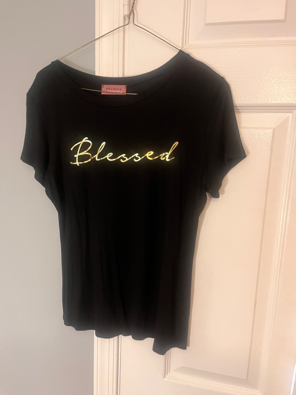 Ragdoll Black Tee with Gold 'Blessed' Script